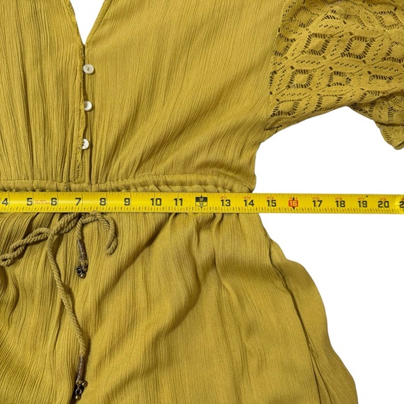 Free People Angela Yellow Boho Jumpsuit with Bell and Lace Detail Size Medium - Picture 11 of 13